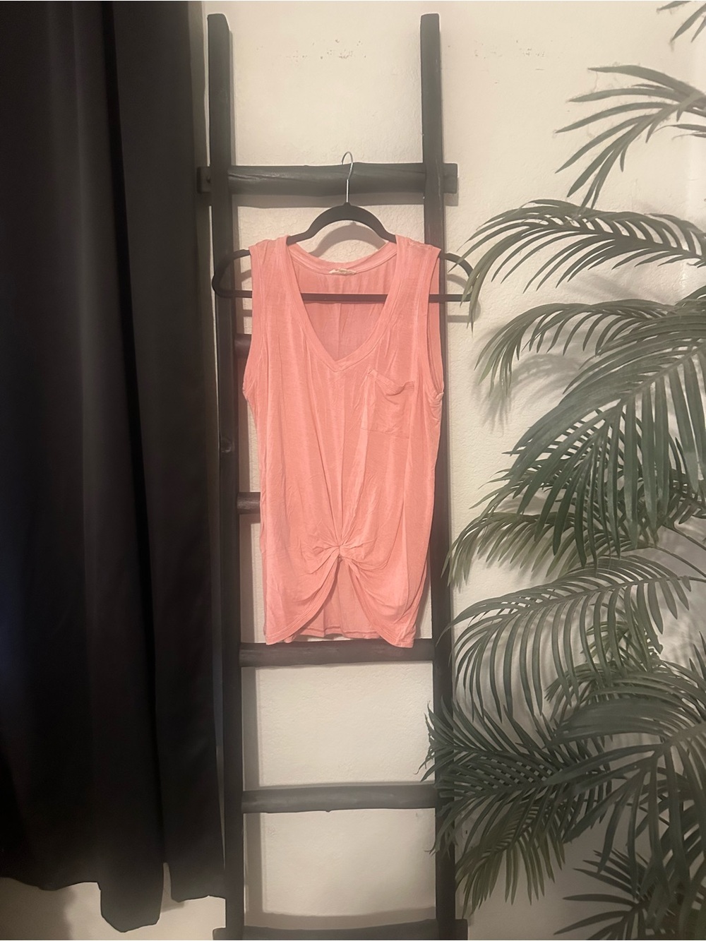 Source Unknown Coral Knot-Front V-Neck Tank Top